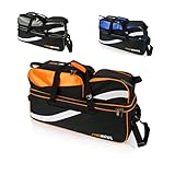 3 Ball Bowling Tasche – Pro Bowl Deluxe Triple Tote – Bowlingbag für DREI Bälle mit Schuhfach – Solide Räder – Aufsetztasche – Schultergurt – Tragegriffe – Tasche Herren Frauen Jugendliche - Orange