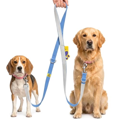 Image of A+a Pets' Multi-Function Cotton Leash to Walk 2 Dogs | Long, Short, Hands Free, Traffic, Running, Walking | Adjustable, Soft Comfortable (Blue & White)