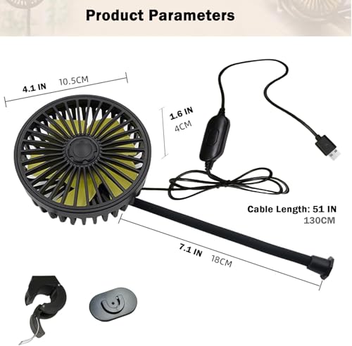 Image of RIGGEAR Car Fan, USB Powered Car Cooling Fan for Front Dashboard /Headrest /Baby Stroller, Powerful 3 Speed, Quiet Motor with 360 Adjustable Flexible Rod, Best USB Table Top Fan for Home, Office