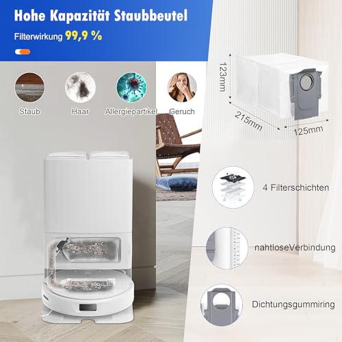 21 Stück Zubehör für Roborock Qrevo Master/Qrevo Slim Saugroboter, 2 Gummi Hauptbürste 6 Staubbeutel 4 HEPA Filter 4 Wischtücher 4 Seitenbürsten 1 Reinigungsbürste