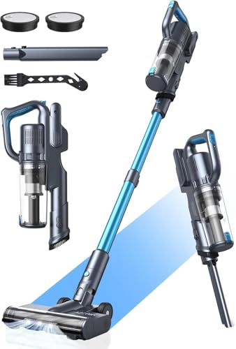 MIUZZY 30000Pa Aspiradora inalámbrica con 50 min de autonomía, independiente, antienredos, ligera y potente, para suelos duros, alfombras y pelo de animales, color azul