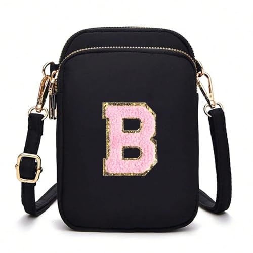 Cell Phone Purses with Crossbody Strap Letter Style, Nylon Small Crossbody Bags for Women Shoulder Bag-Black