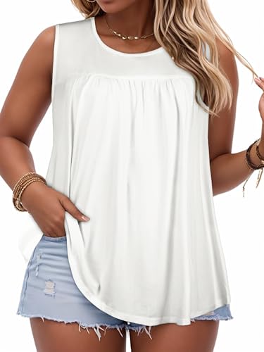 Image of Women Plus Size Tank Top Casual Summer Tops Loose Fit Sleeveless T Shirts Trendy Crewneck Tunic Tees 2026