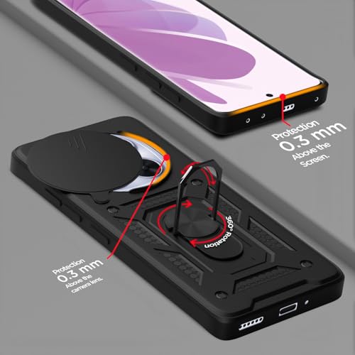 Image of Pikkme Back Cover for Redmi Note 14 Pro 5G | D10 Tough Armor | 360 Protection Case | Sliding Camera Shield Cover & Ring Holder Stand Bumper Case (Black)
