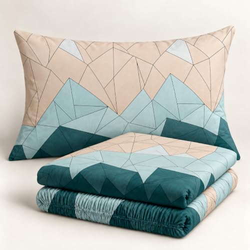 Image of Cloud Cotton Fitted Bedsheet King Size Bed with 2 Pillow Covers | All Around Elastic | 220 TC | Wrinkle Free & Breathable | Deep Pocket Fits Mattress Upto 8 Inches | Bed Cover- Teal Ombre Green