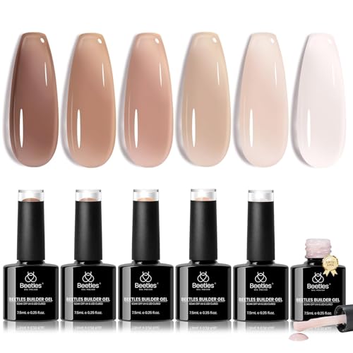 Gelab cosmetics LLC Beetles Builder Gel Set,6 Colors Soft Nude Whisper Nude Pink Building Gel,8 in 1 Strengthening Building Instant Apex & Nail Extension,for Beginners DIY Salon at Home Gifts,UV & LED Lamp Needed