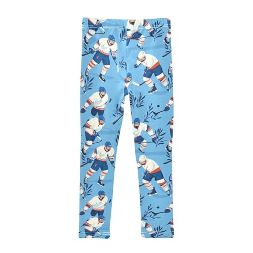 Hockey Player Leaf Blue Girls Leggings Kids Yoga Pants Dance Active Tights 4T2