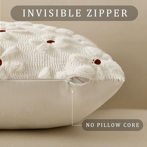 Image of DFXSZ Spring Summer Pillow Covers 16x16 inch Set of 2 White Rust Daisy | Farmhouse Decor Soft Plush Faux Fur Jacquard Throw Pillow Covers|For Spring Holiday Sofa Home Decor