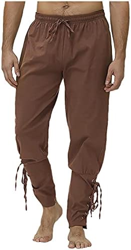 Realdo Mens Drawstring Waist Linen Ankle Banded Pants Renaissance Gothic Pants Medieval Viking Navigator Pirate Trousers, Brown, Medium