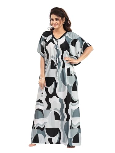 Image of Kaftan Printed Cotton Maxi Dress /Nighty /Nightdress for Ladies /Girls /Women | Free Size