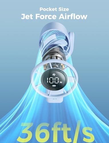 Image of Aecooly Ultra-Pocket Portable Handheld Turbo Fan, 5 Gear Jet Force Airflow, Up to 15 Working Hours, USB Rechargeable Personal Battery Operated Mini Fan, for Travel /Outdoor /Vacation /Concerts -Blue