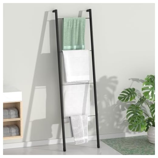 Pickpiff Escalera de metal, estante de pared inclinado para baño decorativo, sala de estar, cocina, soporte para toallas, mantas, salidas (4 niveles, negro)