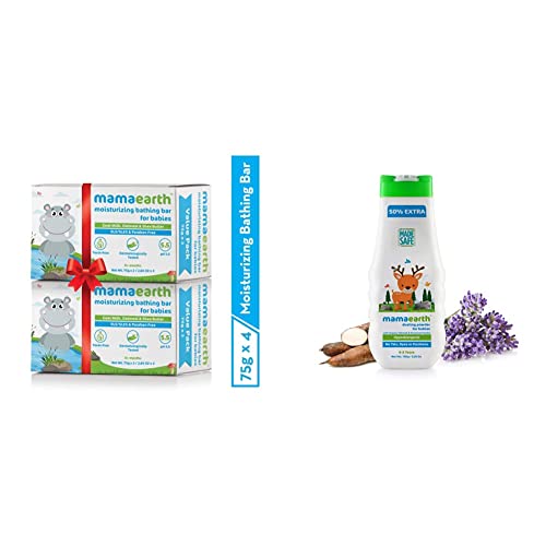 Image of Mamaearth Bathing Bar For Babies - Pack Of 4&Mamaearth Talc Free Organic Dusting Powder For Babies 100 Gm With Arrowroot & Oat Starch