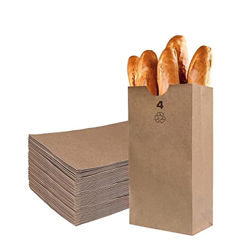 Brown Kraft Paper Bag (4 lb) Small - Paper Lunch Bags, Small Snacks, Gift Bags, Grocery, Merchandise, Party Bags (4 7/8 x 3 x 10 in.) (4 Pound Capacity) by EcoQuality (1000)