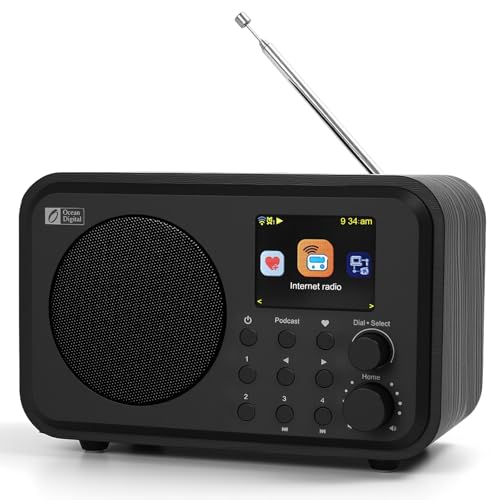 Ocean Digital WR-336M Wi-Fi Internet FM Radio, Bluetooth Speaker, Podcast, 2.4” Color Display, USB Playback, Dual Alarm Clock, Sleep Timer, Dimmer, Black