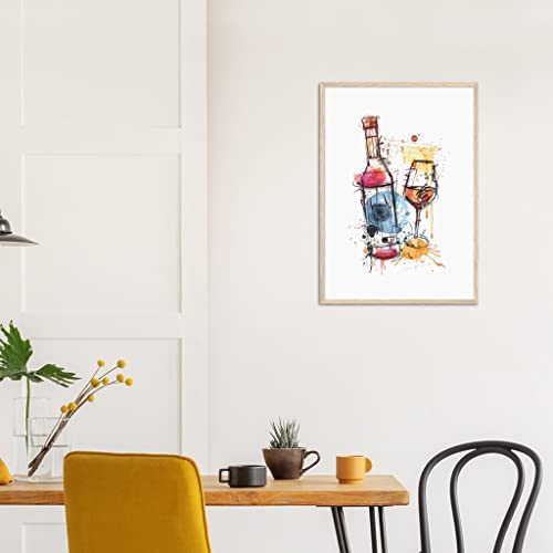 Aquarelle vin de qualité supérieure sous cadre en bois véritable 50x70
