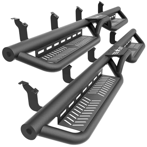 SOENBOO CrewMax Cab Running Boards Side Steps Compatible with 2022 2023 2024 2025 2026 Toyota Tundra Crew Max Cab Two Stair Design Black Side Rails Nerf Bars (Black Powder Coated Star Logo)