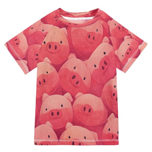 Boys Short Sleeve T-Shirts Pig Wild Boar Cartoon Rashguard Kids Swim Shirts Sun UPF 50+