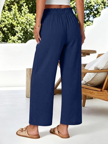 Image of ANRABESS Womens Wide Leg Cropped Palazzo Pants | Lightweight Breathable Elastic High Waisted Pants, Beach Vacation Flowy, Lounge & Casual Summer Trousers with Pockets