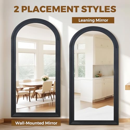 Image of 71x32 Solid Wood Arched Full Length Mirror, Elegant Black Finish