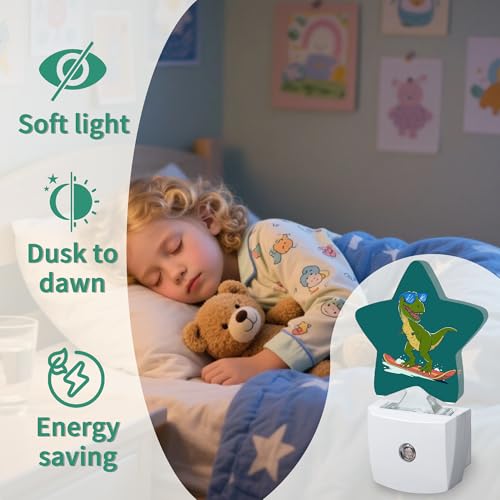 Image of Dinosaur Plug in Star Night Light, Night Light with Sensor for Kids Nursery Bedroom, Decorative Soft Glow Lamp for Hallway Bathroom, Energy Saving