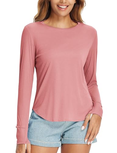 baleaf Women Sun Shirts UPF 50+ SPF UV Protection Rash Guard Long Sleeve Running Workout Athletic Tops Lightweight Soft Quick Dry Hiking Clothing Outdoor Heather Orange XS