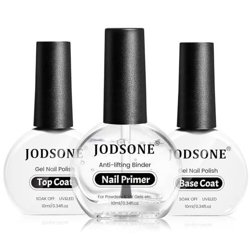 JODSONE 3Pcs Nail Primer Base Coat Top Coat Set 10ml No-Wipe