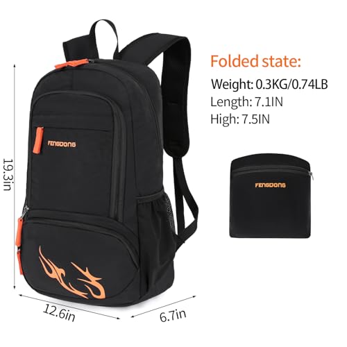 FENGDONG 35L Lightweight Foldable Waterproof Packable Travel Small Hiking Backpack Daypack for men women Black Orange by FENGDONG - Image 2