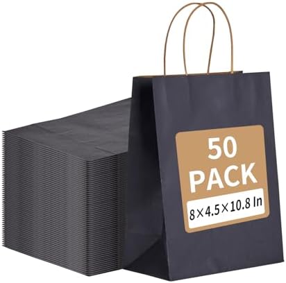 RACETOP 50 Pack 8×4.5×10.8 inch Medium Navy Blue Kraft Paper Bags with Handles Bulk, Gift Bags, Shopping Bags for Boutique, Wedding Party Favor, Merchandise, Retail, Small Business, Bulk