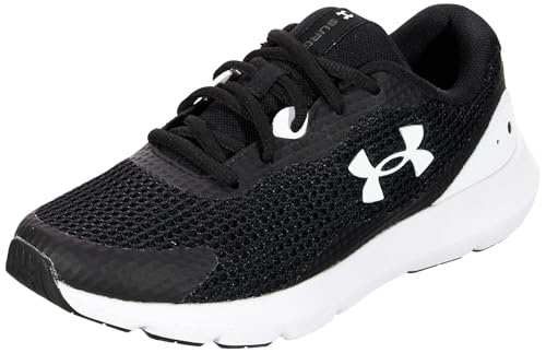 Under Armour Women's Surge 3 Running Shoe, Black (001)/White, 5.5