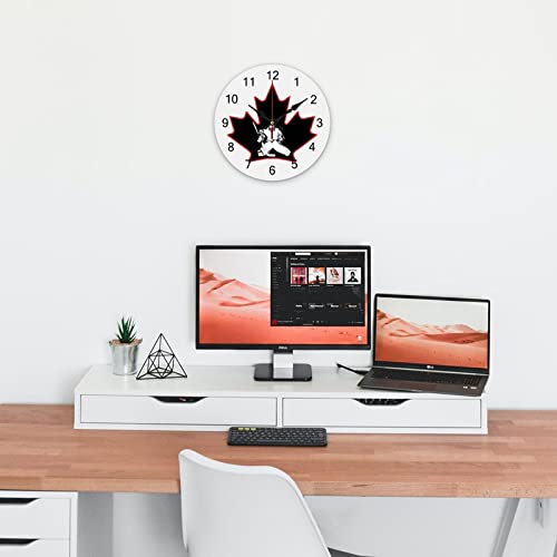 Canada Ice Hockey Maple Round Wall Clock Wood Modern Digital Silent Non Ticking Clock Home Decor #TOP5