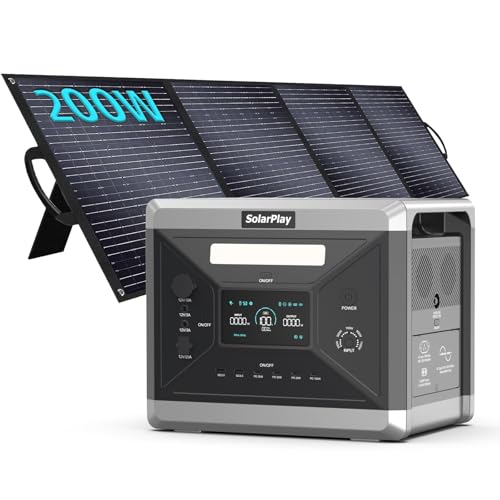 SolarPlay Q2501 Generateur Electrique Portable avec Panneau Solaire 200 W, Portable Power Station LiFePO4 2160 Wh, 2 Prises AC 230 V 2400 W, Alimentation Mobile Pour Camping, Bricolage et Comme