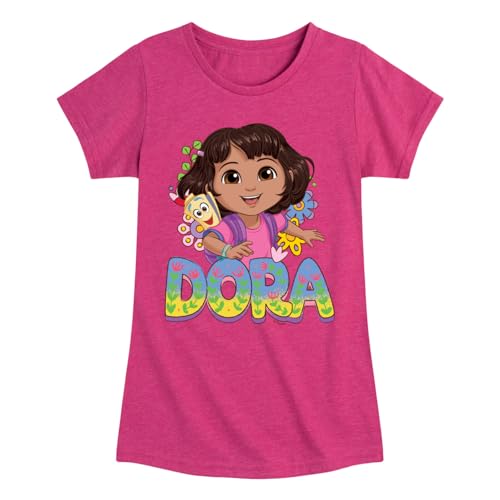Dora The Explorer - Logo Map and Flowers - Toddler and Youth Girls Fitted Short Sleeve Graphic T-Shirt