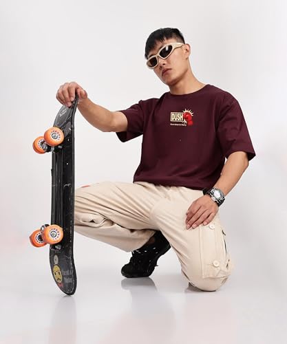 Image of SHODOX Bio-Washed Anti Bacterial 100% Pure Cotton Men's Oversized Aesthetic Premium Printed T-Shirt | Cozy Soft, Less Wrinkles Loose Fit, Drop Shoulder, Korean Baggy Style Tees for Mens