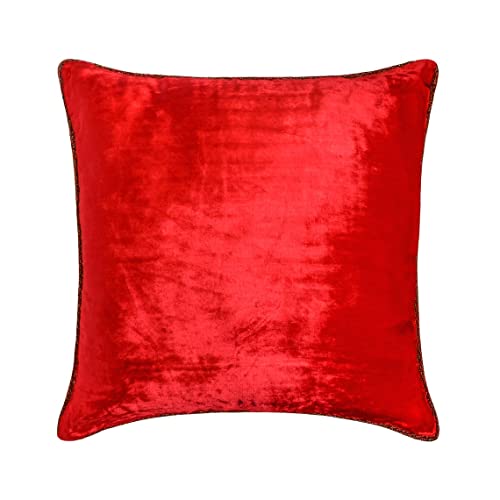 Fabric Mart Direct Decorativo Rojo Amortiguar, 50 x 50 cm Terciopelo Cojin Terciopelo, Funda de Cojín con, Color sólido Cojin, Moderno Amortiguar - Red Shimmer
