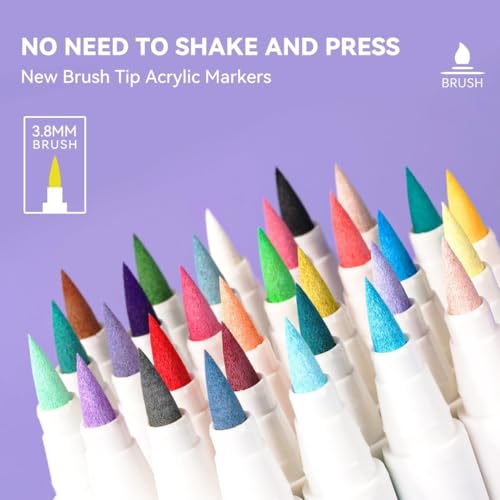 Image of Arrtx Acrylic Markers 30A,Brush Tip Acrylic Paint Pens Markers for Rock Painting, Wood, Ceramic,Glass,Canvas,Metal,Plastic, Fabric, Stone & DIY Projects