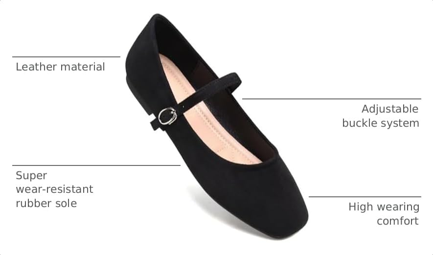 Image of TN TANGNEST Leather Flats for Women Retro Mary Jane Flats | Comfortable Square Toe Slip On Flats with Buckle Strap, Soft Work Flats Office Shoes