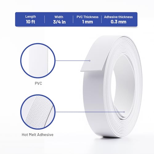 Image of PVC Edge Banding 3 /4 inch x 10 ft Veneer Edge Banding White with Hot Melt Adhesive Pre - glued Iron on Edging Tape Trim for Cabinet Plywood Repairs and Furniture Restoration