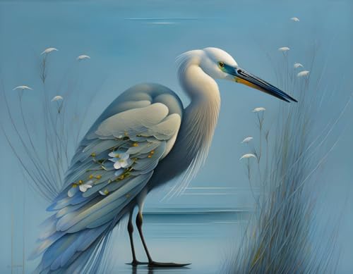 Héron blanc tableau sur toile 58 x 90 cm décoration rivière oiseau sans cadre