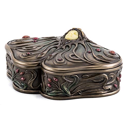 Top Collection Art Nouveau Princess Jewelry Box- Butterfly Trinket Container In Premium Cold Cast Bronze-2-Inch Collectible Keepsake Box #TOP3