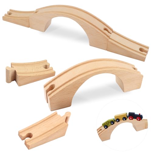 Image of 1 Pack Wood Train Track Extension Wooden Train Bridge Track Wood Train Accessories Wooden Railway Bridge Wood Train Track Connectors Compatible with Most Toy Train Railroads for Birthdays