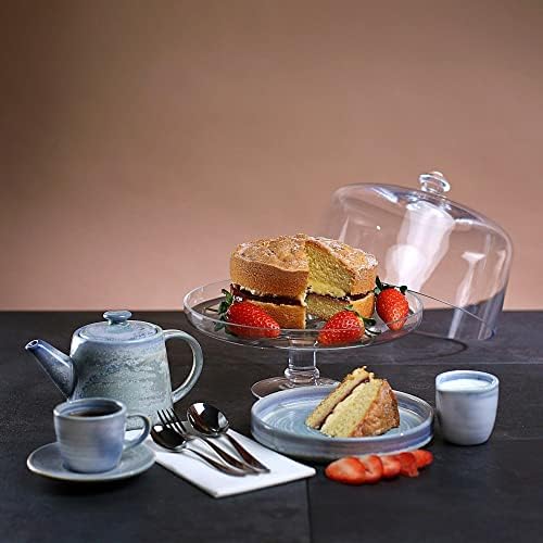 bar@drinkstuff Glass Cake Stand & Dome 25.5cm - Vintage Inspired Cake Stand with Dome