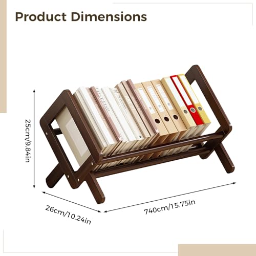 Packool Organizador de estantería de madera para escritorio, estante para libros, revistero marrón retro, estantería compacta con marco inclinado para libros, revistas, archivos, 15.7 x 10.2 x 9.8 - imagen 2