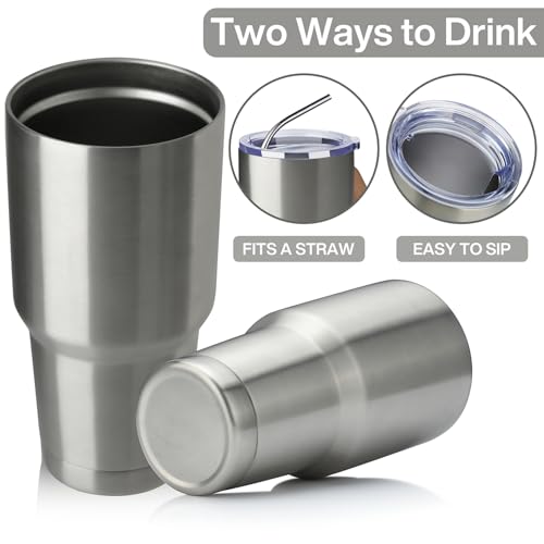 Image of MEWAY 30oz Insulated Tumbler With Lids and Straws,Stainless Steel Double Vacuum Coffee Tumbler Cup, Brush, Durable Powder Coated Coffee Cup for Cold & Hot Drinks, Office(Silver,4 PACK)
