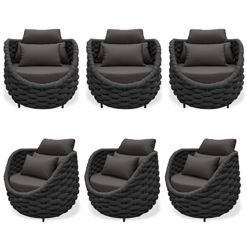 TWT 6 Pieces Patio Sofas All-Weather Teslin Rope Balcony Furniture with Cushions & Pillows, Patio Couch Outdoor Patio Furniture Set for Indoor, Balcony, Backyard, Poolside, Dark Grey