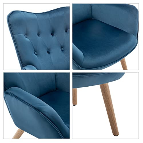 HollyHOME Ohrensessel mit Hocker Sessel mit Hocker Sessel Wohnzimmer & Schlafzimmer Samt Relaxsessel Lesesessel Lounge Sessels Armlehnensessel, Blau