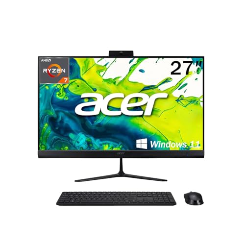 Image of acer Aspire 27 inch All-in-One Desktop Computer • 8-core AMD Ryzen 7 5825U • 32GB RAM • 1TB SSD • Office 365 for The Web • HDMI + DisplayPort, Wi-Fi 6E • Wireless Keyboard & Mouse • Windows 11