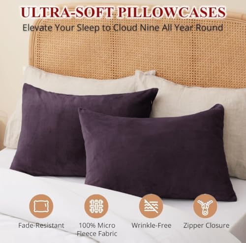 Image of Sands Premium Ultra Soft Woollen Pillow Cover Set of 2 for Winter with Zipper Closure, Cozy Pillow Case Perfect for Warmth, Flannel Warm Pillowcases, King size-18X28 Inches (Purple)