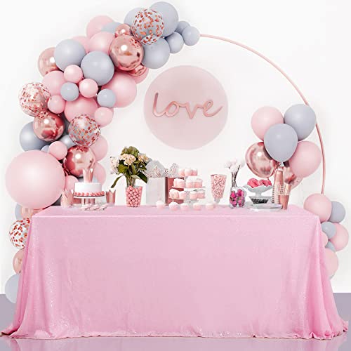 Image of B-COOL Pink Sequin Tablecloth for Birthday Valentines Rectangle 50x80 inches Sparkle Tablecloths Mothers Day Popular Luxury Decoration Glitter Glamorous Wedding Parties