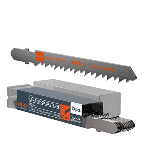 Presch Lames de scie sauteuse Bois 10 pièces - Découpe droite et rapide (5-50 mm) - Lames haute longévité à emmanchement en T pour toutes les scies...